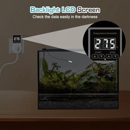 Greenhouse Thermostat Plug Socket LCD Screen with Waterproof Sensor Probe for Reptile Home US Plug