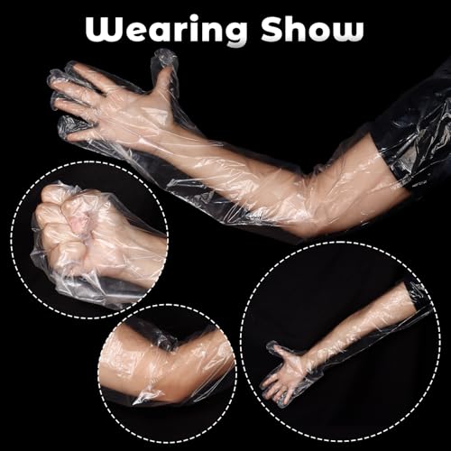 50 Pcs Plastic Long Arm Gloves, 35.4 in Veterinary Insemination Glove, Long Shoulder Length Disposable Gloves for Field Dressing Gutting