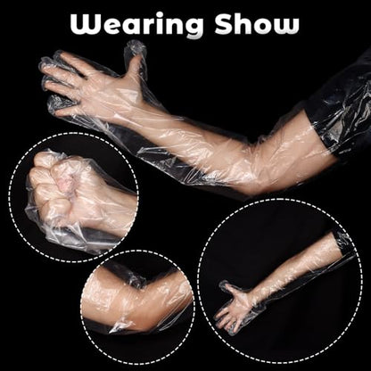50 Pcs Plastic Long Arm Gloves, 35.4 in Veterinary Insemination Glove, Long Shoulder Length Disposable Gloves for Field Dressing Gutting