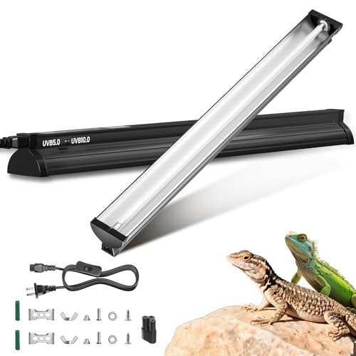 Lustaled 22’’ 24W T5 UVB Reptile Light Combo Kit Switchable UVB 5.0, 10.0 | for Tropical & Desert Reptiles, Reptile Lamp Terrarium Hood UVB Light for Bearded Dragon, Lizards, Snake, Chameleon, Turtle