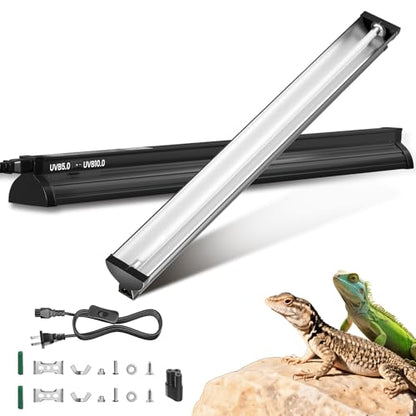 Lustaled 22’’ 24W T5 UVB Reptile Light Combo Kit Switchable UVB 5.0, 10.0 | for Tropical & Desert Reptiles, Reptile Lamp Terrarium Hood UVB Light for Bearded Dragon, Lizards, Snake, Chameleon, Turtle