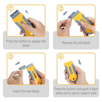 Bates- Razor Blade Scraper Set, 2 Pack, 1.5" & 4" Razor Scraper Tool with 20 Extra Carbon Steel Blades, Window Scraper Blades, Glass Scraper for Windows, Paint Scraper Blade Scraper for Cleaning