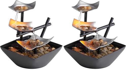 Homedics Tabletop Water Fountain, Home Décor Soothing Sound Machine - Automatic Pump, Deep Basin & Natural River Rocks. Indoor Zen Relaxation for Office, Living Room, or Bedroom, 8.25” Tall - color: Black