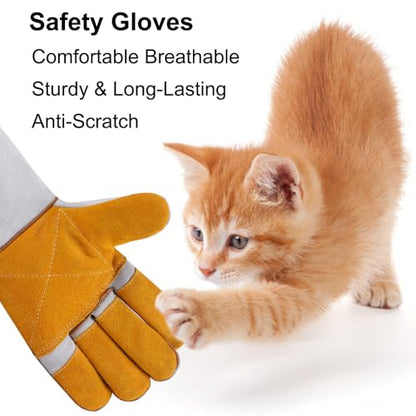 Pilipane Animal Handling Gloves Bite Proof Scratch Leather Pet Gloves for Cat Dog Bird Snake Handling Veterinarians Groomers Zoo Workers Gray Yellow 23.6 Inches (60cm Yellow Thickened) - color: 60cm Yellow Thickened