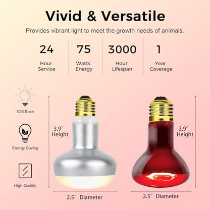 Reptile Infrared Heat Lamp Bulb 75W, 2-in-1 Day & Night Combo, Infrared Heat Lamp & UVA Sunlight Heating Lamp for Reptile Terrariums - style: Day & Night Heat Lamp 75W