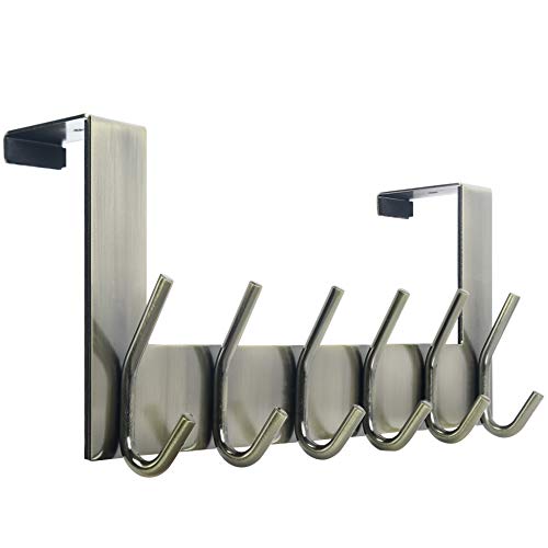 WEBI Over The Door Hooks,Door Hanger,Over The Door Towel Rack,Door Coat Rack Coat Hanger,6 Hooks for Hanging Clothes,Hats,Behind Back of Bathroom,Bronze - color: Z Bronze, size: 1 Pack
