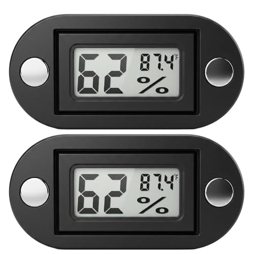 2 PCS Magnetic Temperature and Humidity Monitor for Jumping Spider Enclosure Accessories Mini Digital Reptile Thermometer Hygrometer LCD Indoor Gauge for Terrarium Tank (Oval) - color: Oval