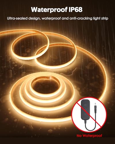 24V COB LED Strip Light Warm White 32.8FT Dimmable LED Tape Light with Dimmer 3000K High Density 320LEDs/M Waterproof LED Rope Light Cuttable Includes Adapter for Building Garden Rooftop 10M - color: Warm White, size: 10M