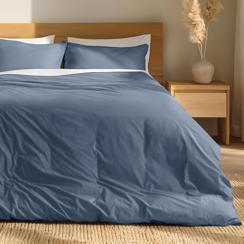 Bare Home 100% Organic Cotton Extra Long Duvet Cover Set - Crisp Percale Weave - Lightweight & Breathable - Cooling Duvet Cover Set (Twin/Twin XL, Bering Sea) - color: 06 - Bering Sea (No Comforter), size: Twin/Twin XL