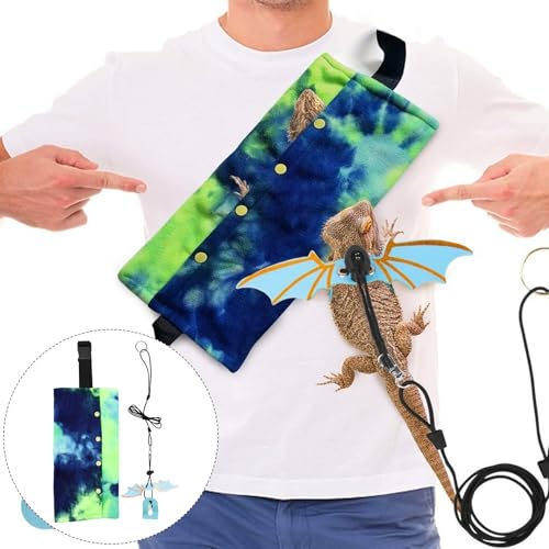 VOSAREA Bearded Dragon Leash and Adjustable Lizard Sling Carrier Bag Portable Outdoor Reptile Carrier for Small Pets with Breathable Blue Fabric Suitable for Travel