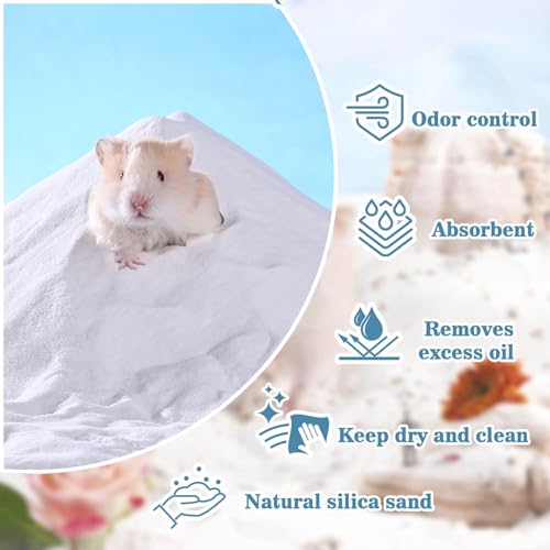Hamster Sand Bath - Whit Fine Sand Hamster Bedding Reptile Silica Sand Gerbil Hideout for Hamster Chinchillas Gerbil Small Animals Small Pets (Flower Scent, 1.1 lb + M Hamster Bathtub + Scoop) - color: Flower Scent, size: 1.1 lb + M Hamster Bathtub + Scoo
