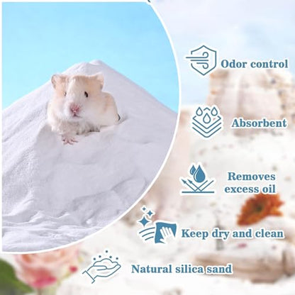 Hamster Sand Bath - Whit Fine Sand Hamster Bedding Reptile Silica Sand Gerbil Hideout for Hamster Chinchillas Gerbil Small Animals Small Pets (White, 1.1 lb + M Hamster Bathtub + Scoop) - color: White, size: 1.1 lb + M Hamster Bathtub + Scoop