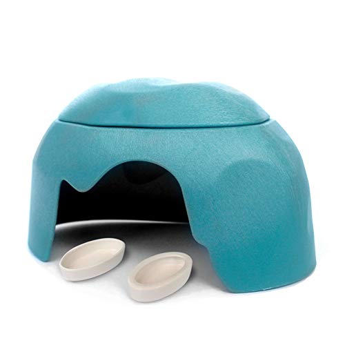 OMEM Reptiles House with Ceramic Sink Terrarium Hide Cave Breeding Box Shelter Habitat Decor Hideouts for Turtle Lizard Tortoise Snake (S,Blue) - color: Blue, size: S