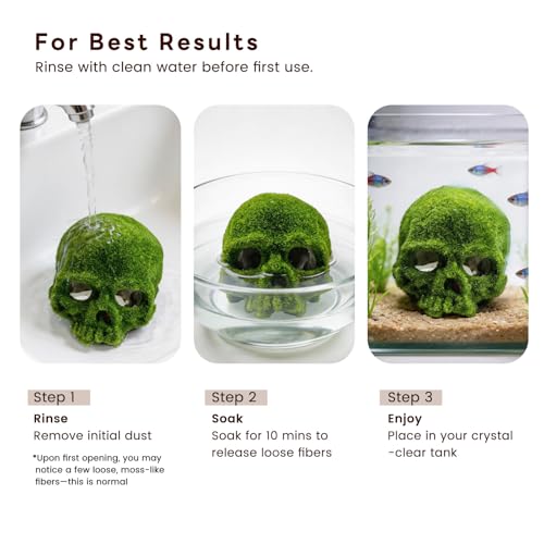 SNAIL GARDEN 8pcs Aquarium Decor, 4.5" Realistic Moss Skull Hideout & Mossy Rock Reptile Cave with 6pcs Algae Balls,Resin Fish Tank Decorations Shrimp Cave Aquarium Betta Fish Hiedout Reptile Habitat
