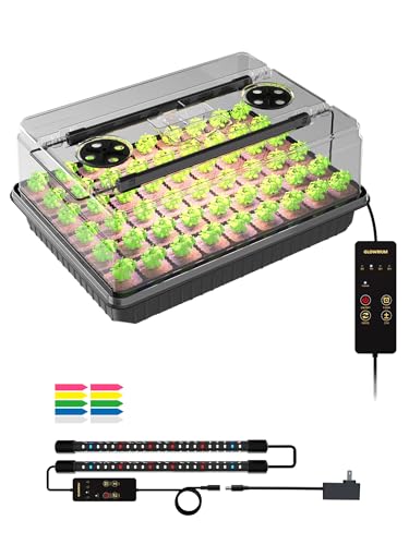 GLOWRIUM Seed Starter Tray with Full Spectrum Grow Light,54-Cell Seed Starter Kit with Humidity Dome,6-Setting Auto Timer,Adjustable Brightness Indoor Seedling Starter Tray for Indoor Plant (1-Pack) - style: 1-Pack