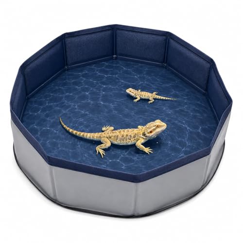 Eooqi Foldable Bearded Dragon Bathtub, Collapsible Reptile Bath Pool & Small Pet Water Tub, Portable Hard-Side Reptile Swimming Pool for Bearded Dragons, Hedgehogs and Hamsters (Gray, 19 x 3.5 in) - color: Gray