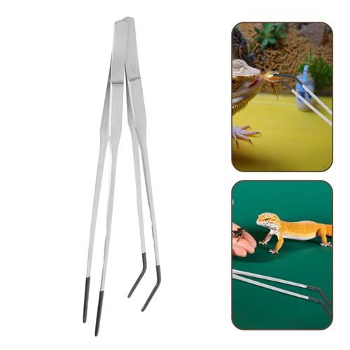 SUPVOX 2pcs Reptile Feeding Tongs with Rubber Tips: Stainless Steel Curved Long Tweezers Terrarium Supplies - for Aquarium Snake Tank Accessories