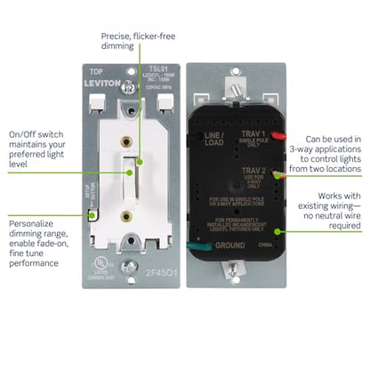 Leviton Toggle Slide LED Advanced Dimmer Switch for 150W Dimmable LED, Halogen and Incandescent Bulbs and Fixtures, TSL01-W, White - color: White