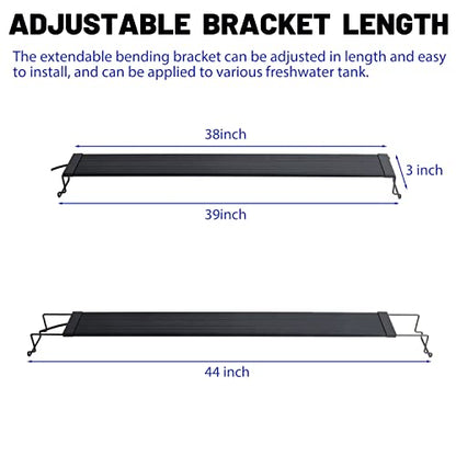 WaterRebirth Ultra-Slim Full Spectrum LED Aquarium Light with Adjustable Brackets,1250LM 30W for 36Inch to 42Inch Fish Tank Lighting Fresh Water - size: 38-44"
