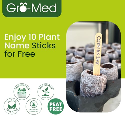 Gro-Med Organic Coco Coir Seed Starter Pellets NPK Enriched 100 Pcs, 35mm Perfect to Grow Herbs, Vegetables, Flowers Seedling, Compressed Coconut Coir Soil Plugs for Seed Germination - OMRI - size: 100 Pack - NPK Enriched Seed Starter Pellets