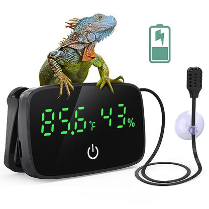 PAIZOO LED Digital Reptile Thermometer and Humidity Gauge Hygrometer for Snake Tank Accessories - USB Power - Black