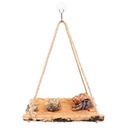 Hermit Crab Climbing Toy, Natural Wooden Reptile Swing Toy, Pet Cage Tank Aquarium Accessories for Hermit Crab Lizard Chameleon Hamster Guinea Pig Chinchilla Bird Parrot - size: Small-5.9 × 3.9 Inch
