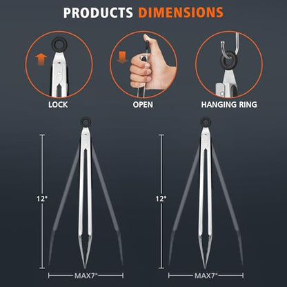 Hotec Stainless Steel Kitchen Tongs, Set of 2-12", Locking Metal Food Tongs for Cooking, Serving, BBQ, Grill Non-Slip Grip - size: 2pack: 12inch