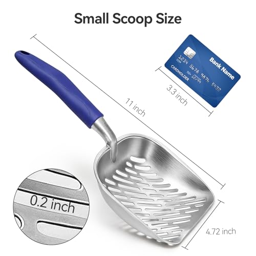 Cat Litter Scoop, Kitty Metal Scooper, Heavy Duty Aluminum Deep Sifter with Long Handle, Rustproof Durable Kitten Poop Shovel for Travel & Small Litter Box - color: Blue, size: Medium