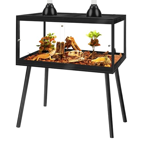 PROLEE Bearded Dragon Tank with Legs, Tempered Glass Lizard Tanks and Reptile Enclosure, Up to 81 Gallon Reptile Tank with Metal Mesh and Lockable Door for Snakes,Chameleon (Black, 34Gallons,32inch) - color: Black, size: 34Gallons,32inch