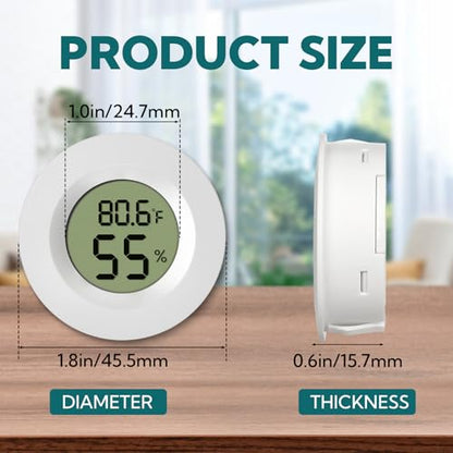 4-Pack Mini Hygrometer Thermometer Digital Humidity Meter Indoor/Outdoor Humidity Monitor with Temperature Sensor for Reptile Terrariums, Jars - Fahrenheit/Celsius White