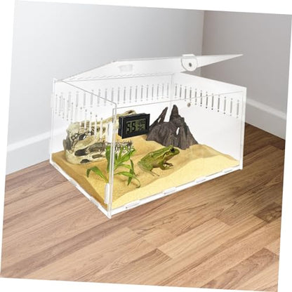 Transparent Acrylic Reptile Breeding Box with Ventilation System for Snakes Tarantulas and Reptiles Habitat with Temperature Humidity Gauge