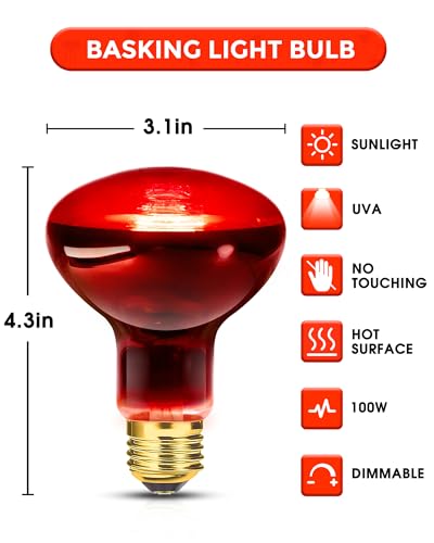 Flaspar 100W Reptile RED Heat Lamp Bulbs, Reptile & Amphibian Basking Spot Light Bulbs for Chickens Coop Pets Brooder Bearded Dragon Lizard Tortoise Use, Pack of 2 - color: Red