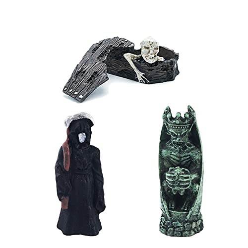 Skull Reptile Tank Decorations Decor (Set of 3) Devil Death Mummy Statue Sculpture Reptile Turtle Lizard Spider Tanks Terrarium Décor Ornament Pet - color: Skull & Devil