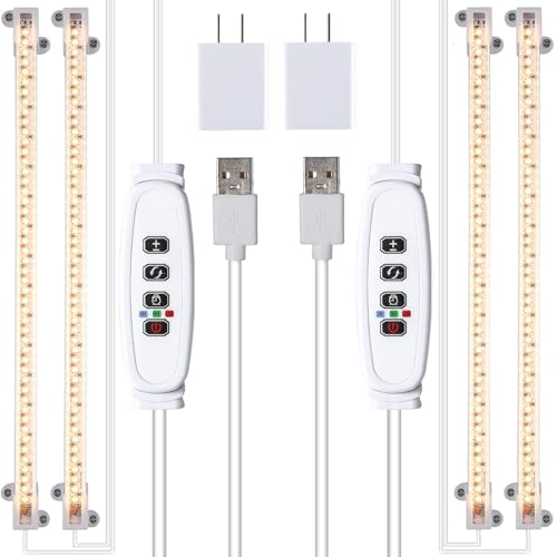 Two Strip Growing Lamp 2-Pack for Indoor Plants, 3500K Full Spectrum LED Grow Light Strips with Auto ON/Off 3/9/12H Timer & 10 Dimmable Levels for Green House Succulent (2 Head×2 Pack) - color: White Cabel, size: 2 Head 2 Pack 3500K