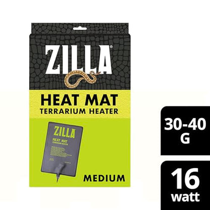 Zilla Heat Mat, Terrarium Heater for Reptiles, Snakes (Ball Pythons, Corn Snakes), Leopard Geckos, Tortoises, Amphibians and Arachnids, Medium, Fits 30-40 Gallon, 16 Watt - size: Medium