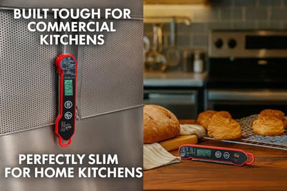 FIRELINE Digital Thermometer – Ultra Fast Waterproof Thermometer with Backlight, Foldable Probe & Magnetic Back – Commercial-Grade Instant Read for Grilling, Cooking, BBQ, Smoker, Kitchen Use