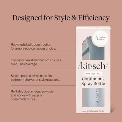 Kitsch Continuous Spray Bottle for Hair – Fine Mist Water Mister & Water Spray Bottle – Recycled Hair Spray Bottle – Spray Bottles for Cleaning, Styling, Plants & More – Haze Blue, 150ml - color: Haze Blue