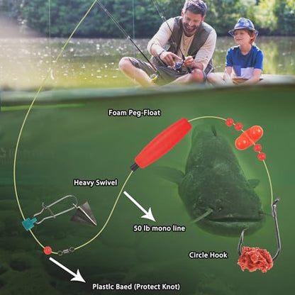Catfish Rigs Tackle Making Kits,Catfishing Tackle Gear with Catfish Floats Lures,Sinker Slides Circle Hooks Swivels Double Rattle Beads Catfishing Tackle Equipment