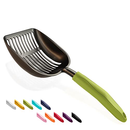 WePet Cat Litter Scoop, Non-Stick Plated Aluminum Alloy Sifter, Kitty Durable Metal Scooper, Deep Shovel, Long Handle, Kitten Pooper Lifter, Size Large, Coated Black Body with Green Handle - color: #03 Green, size: Large