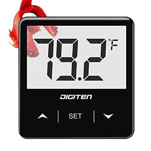 DIGITEN Aquarium Thermometer Digital Fish Tank Thermometer with Large LCD Display Stick On Water Terrarium Temperature Sensor Gauge for Reptiles Turtle Amphibians - color: Black