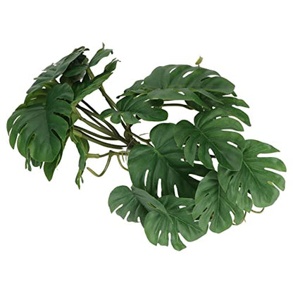 TITA-DONG Turtle Leaf Rattan, Fish Tank Accessories Green Plants, Reptile Hide Decor with Suction Cup, Rainforest Ground Plant Fish Tank Aquarium Monstera Terrarium Decor for Reptile Terrarium