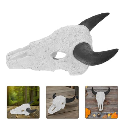 VALICLUD Large Black Horned Skull Reptile Hideout Resin Cave for Terrarium Habitat, Snake and Bearded Dragon Shelter Aquarium Decoration