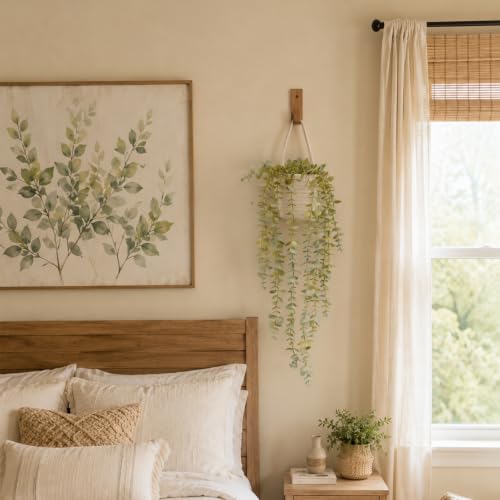 Fake Hanging Plant, Eucalyptus in Wall Woven Planters | Artificial Faux Plants, Soft Green, Cotton Hanger, 2PCS, Indoor Decor - size: Cotton Hanger-2PCS