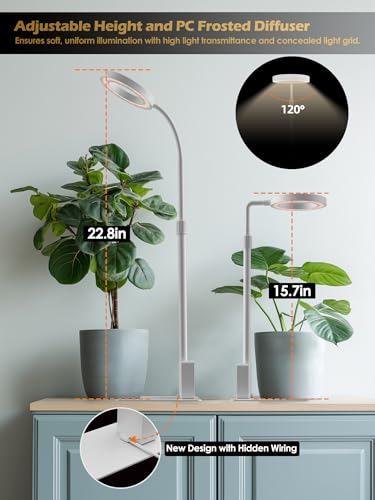 Smart Grow Lights for Indoor Plants, Plant Light with Auto-Timer, Full Spectrum LED Grow Light, Adjustable Height & Stepless Dimming,Plant Assistant Suitable for Most Plants (White-1) - color: White-1