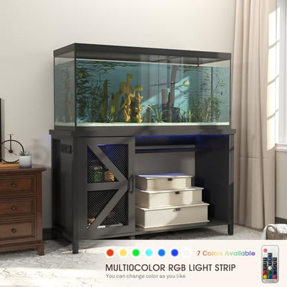 OC Orange-Casual 55-75 Gallon Aquarium Stand with LED Lighting & Power Outlets - Heavy Duty Metal Fish Tank Cabinet with Adjustable Shelves, 1000LB Capacity, Black - color: Black