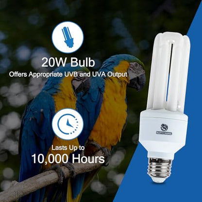 UVA UVB Light Bulb for Birds 2.4 UVB 20W Compact Flourescent Lamp for All Kinds Captive Birds