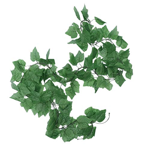 Reptile Plastic Plants Terrarium Decor Hanging Silk Leaves,Artificial Lifelike Vines Decorations for Bearded Dragons,Lizards,Geckos,Snake Breeding Box and Fish Tank (2 Strands)