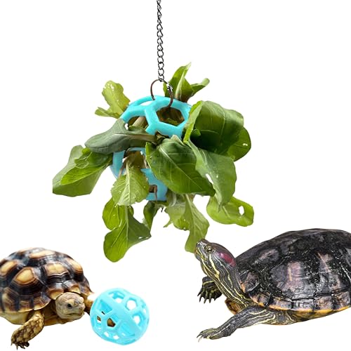 Turtle Feeder Ball with Chain, Hanging Turtle Food Feeder Ball, Tortoise Enclosure Accessories, Turtle Enrichment Toys for Rabbit Bunny Guinea Pig, Turtles Toy for Habitat, Rabbits Supplies (Sky Blue) - color: Sky Blue