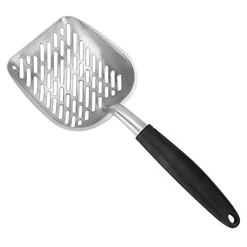 Fydun Cat Litter Shovel, Aluminum Alloy Pet Scoop Sifter Poop S Scoops Hollow Dog Puppy Waste Holder Holder Reptile Terrarium B Cleaning Tool (Black)