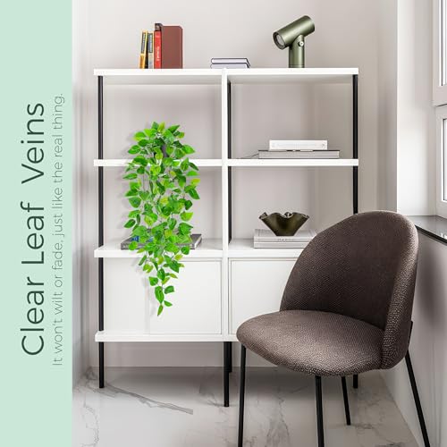 Der Rose 1Pcs 34'' Fake Hanging Plants Artificial Potted Faux Hanging Plants Indoor Pothos Vines for Home Bathroom Bedroom Wall Shelf Decor - size: 34"-Fake Pothos